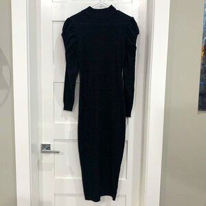 black shoulder puff long sleeve dress